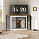 HOOBRO Corner Dog Crate Furniture, Decorative Dog Kennel End Table, Farmhouse Dog Crate TV Stand for Small and Medium Dogs, Walnut, White and Black BWH90GW03 HOOBRO