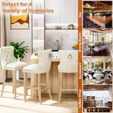 DKLGG 27''H Counter Height Bar Stools Set of 2, Velvet Tufted High Bar Stools with Back and Footrest, Upholstered Bar Tall Chairs for Kitchen Island, Dining Room, Pub(Beige) DKLGG