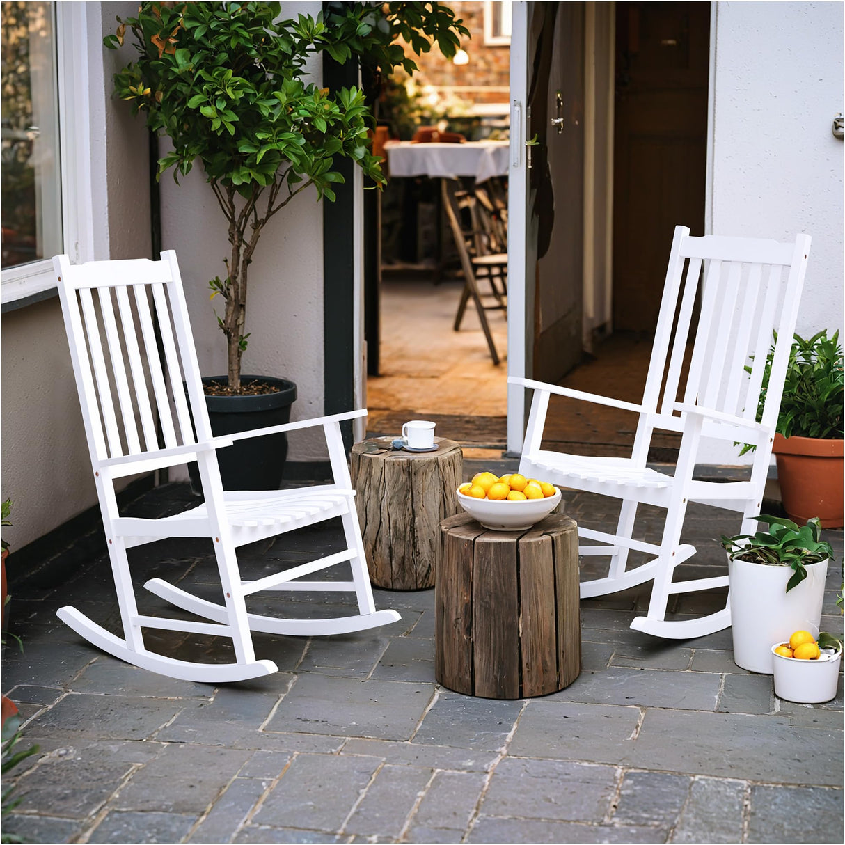 Flamaker Outdoor Rocking Chair Oversized Wooden Patio Chairs with Widened Armrest High Back Porch Rocker for Lawn, Garden, Backyard, Fire Pit (White) Flamaker