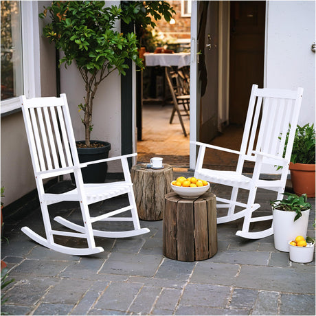 Flamaker Outdoor Rocking Chair Oversized Wooden Patio Chairs with Widened Armrest High Back Porch Rocker for Lawn, Garden, Backyard, Fire Pit (White) Flamaker