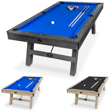 GoSports 8 ft Pool Table with Wood Finish - Modern Billiards Table with 2 Cue Sticks, Balls, Rack, 96"L x 51"W x 31.9"H, Felt Brush and Chalk GoSports