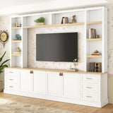 VilroCaz Modern 4-Piece Large TV Stand with Bookshelves for TVs Up to 75", TV Entertainment Center Wall Unit Media Center with Adjustable Shelves and 6 Drawers, TV Hutch for Living Room (White-8.17) VilroCaz