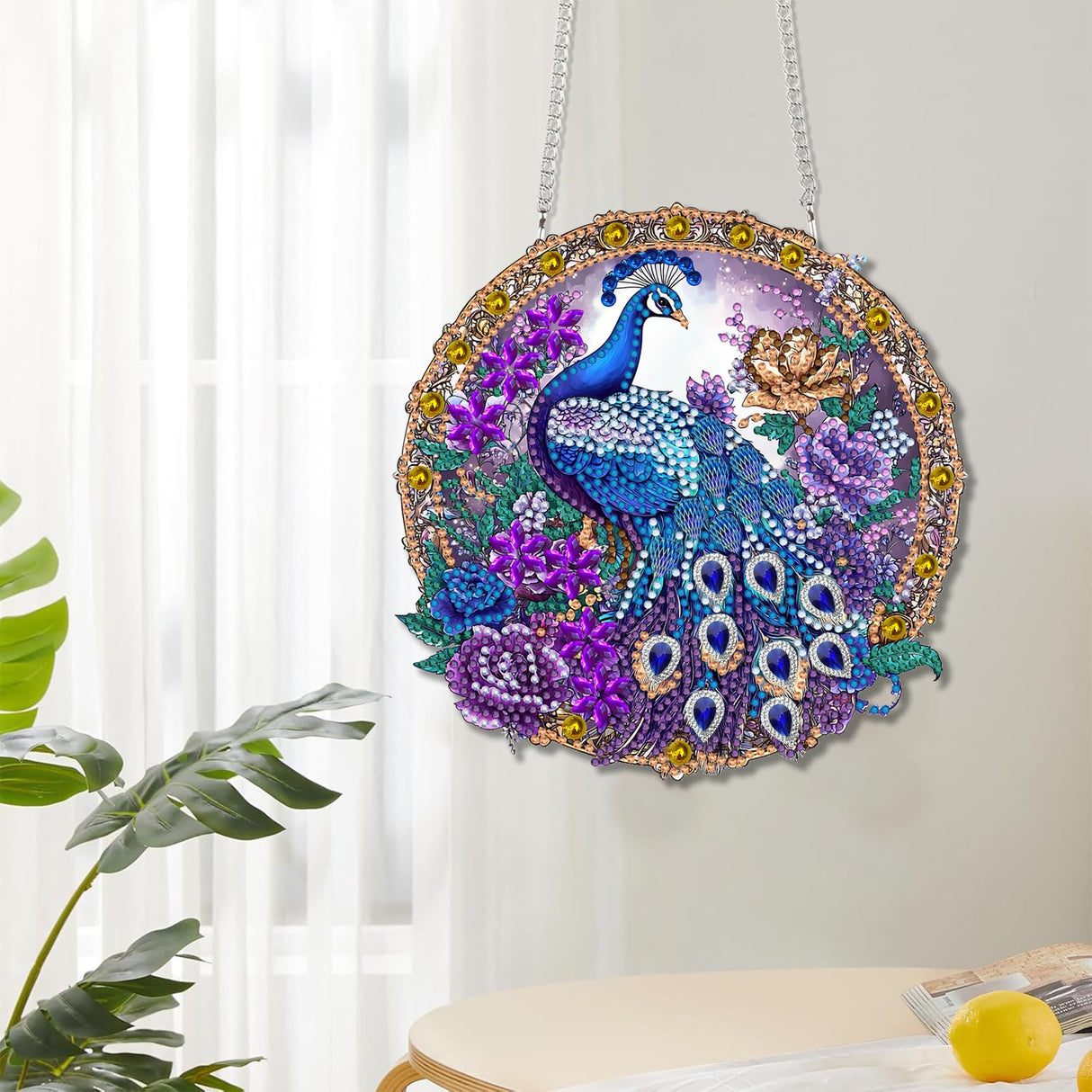Reofrey Hanging Diamond Art Kits for Adults - 8x8 Inch Peacock Animal Acrylic Board Double Sided Pattern Diamond Painting Suncatcher Pendant, Crystal Art for Home Wall Window Decoration Handmade Gift Reofrey