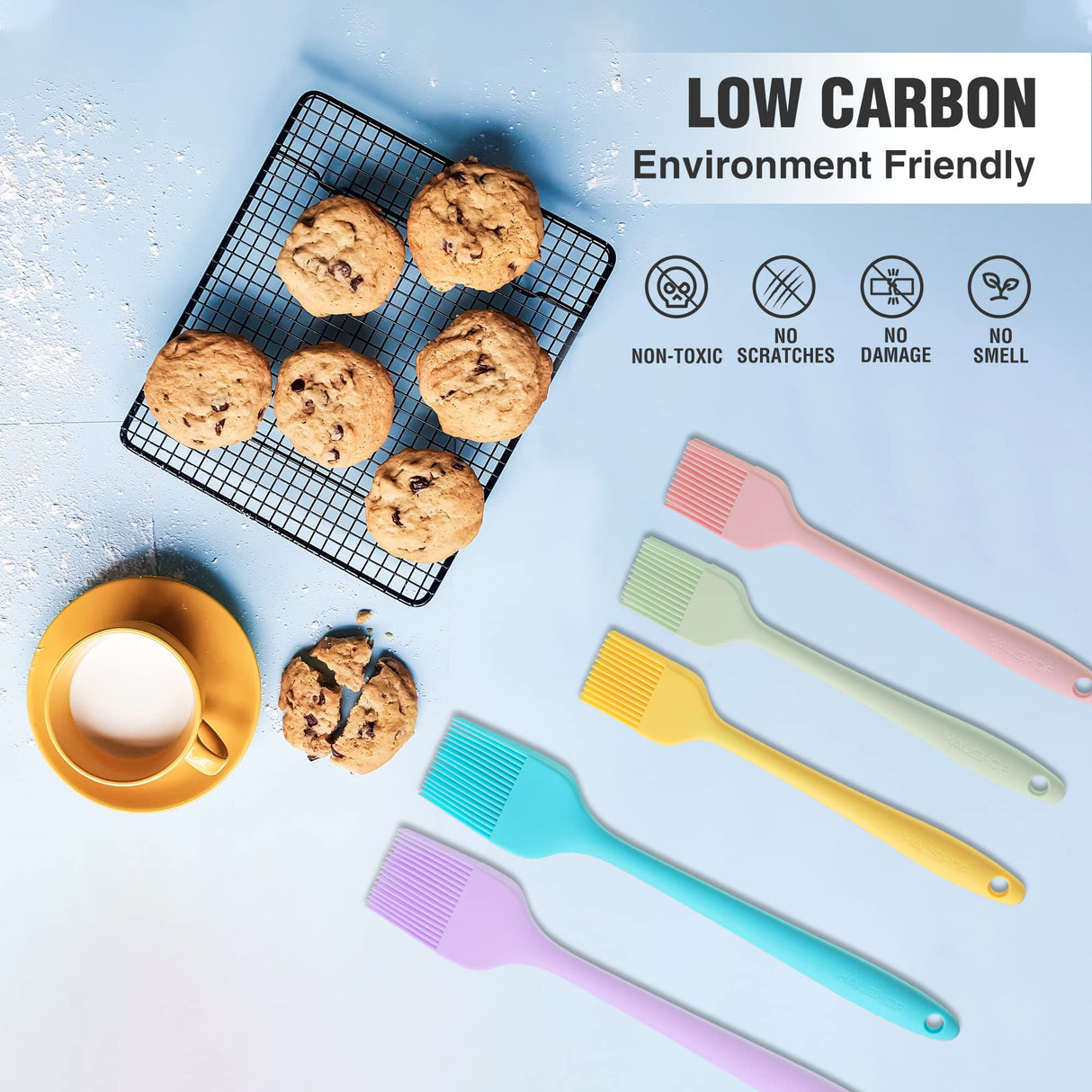 HAUSHOF Silicone Basting Pastry Brush, Heat Resistant Pastry Brush Set, One-Piece Design, Perfect for Baking, Grilling, Spreading Oil, Butter, BBQ Sauce, or Marinade, Dishwasher Safe HAUSHOF