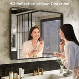 ISKM Black Bathroom Mirror for Wall 48" x 32" Matte Black Framed Vanity Mirror Anti-Rust Tempered Glass Hangs Horizontal or Vertical ISKM