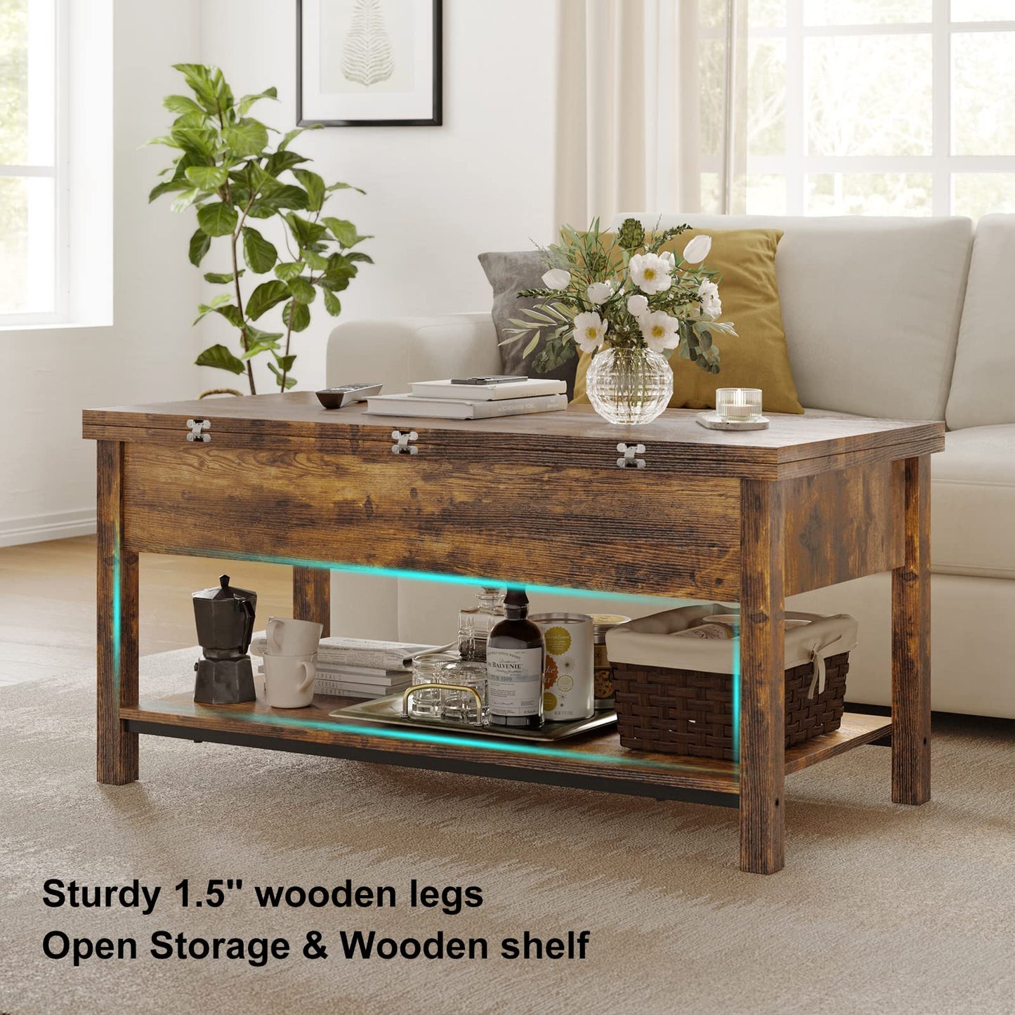 FABATO Lift Top Coffee Table, 4-in-1 Multi-Function Convertible Coffee Table with Storage, Coffee Table Converts to Dining Table for Living Room Reception Room Office, Rustic Brown, 41.73*19. - WoodArtSupply