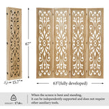 5.6Ft Room Divider Folding Wood Classical Carved Partition Screen for Home Office Garden - 4 Panels (Natural) Svimi