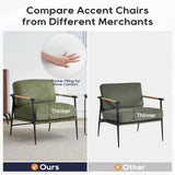 Accent Chair Mid Century Modern Armchair for Living Room,Bedroom,Office,Lounge Comfy Chenille Upholstered Soft Removable Washable Cushions and Pillows,Metal Wood-Grain Armrest Legs,Green Comfort Stretch