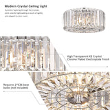 pasentel Farmhouse Crystal Round Flush Mount Modern Close to Ceiling Light Fixture, Drum Shade Ceiling Lights 2-Light Ceiling Lamp for Kitchen Island Dinning Room Bedroom Hallway, XDD007-2-CH pasentel