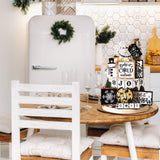 14 Pcs Winter Tiered Tray Decor Set Snowman Snowflake Table Decor Christmas Tree Wooden sign Farmhouse Coffee Spice Blocks Winter Table decoration for Christmas Home Table Shelf FairySandy