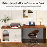 LITTLE TREE L-Shape Computer Desk, Corner Desk Writing Desk Study Desk with File Cabinet, Extendable PC Study Desk Corner Table, Home Office Corner Desk, Easy to Assemble, Brown LITTLE TREE