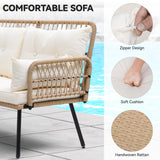 YITAHOME L-Shaped Patio Furniture Outdoor Loveseat Sectional Set for Backyard, Porch with Thick Cushions Detachable Lounger, Side Table (Light Brown+Beige) YITAHOME