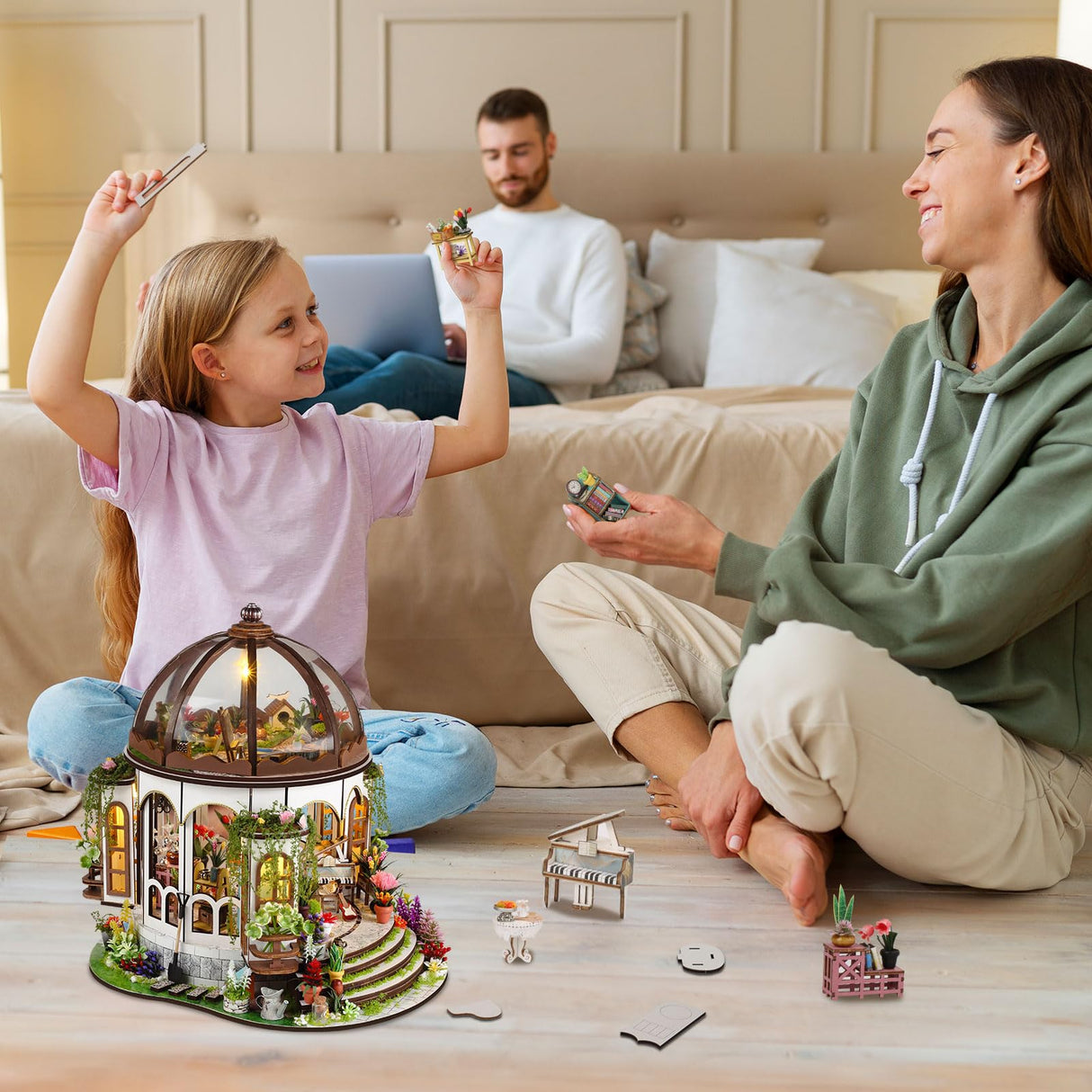 DIY Miniature House Kit,Green Garden Mini House Building Kit with LED & Furniture,Tiny House Dollhouse Kit for Adults Teen Hobby,Wooden Craft Mini Model Kit,Plants Lover Home Decor Birthday Gifts FLYNOVA