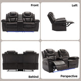 Olodumare Leather Reclining Sofa Set,Home Theater Seating with Center Console, LED Light Strip, and Storage Cup Holders, 2 Seater for Living Room,Office,Home Theater,RV. Loveseat(Brown) Olodumare