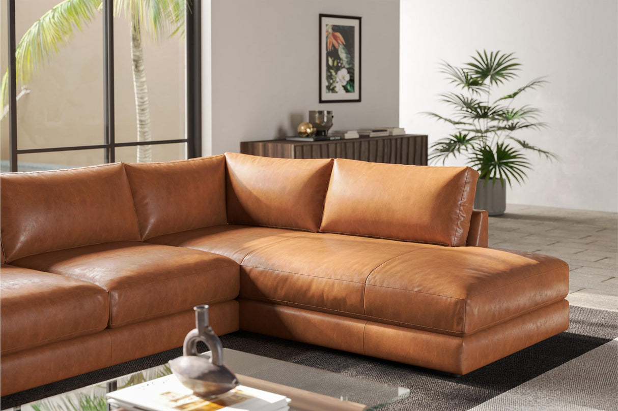 Valencia Serena 108" Cognac Tan Brown Full Leather Sectional Sofa with Right Chaise | Nappa 11000 Leather, Modern Low Profile Lounge Sofa | L Shaped Couch for Living Room Furniture VALENCIA THEATER SEATING