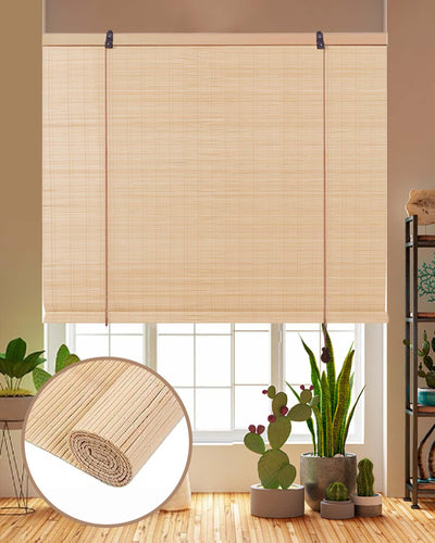 FoundGo Retro Bamboo Blinds 24" W x 64" H Bamboo Roman Shades Light Filtering Roll Up Blind Curtains for Windows Doorways Indoor Outdoor White