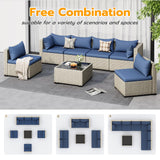 UDPATIO Outdoor Patio Furniture Set, 7-Piece Modular Sectional Sofa with Tea Table, PE Wicker Outdoor Conversation Set for Patio, Garden, Backyard Blue UDPATIO