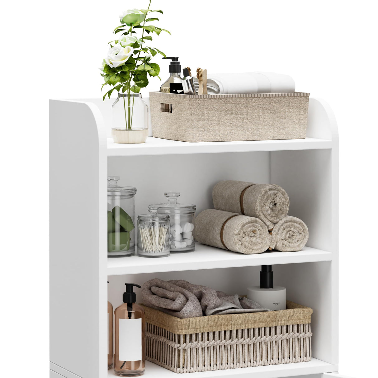 Homhedy Small Bathroom Storage Cabinet, Freestanding Toilet Paper Storage with 2 Doors and Shelves, Bathroom Organizers and Storage for Small Spaces, Laundry Room, 7.9" D x 14.6" W x 31" H, White Homhedy