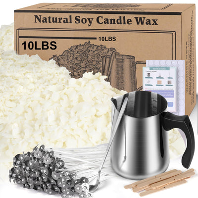 Soy Wax Candle Making Kit Supplies, Natural Candle Wax For Candle Making, DIY Art&Crafts Kit for Adults,Beginner,Kids, Including 10lbs Soy Wax Flakes, 100 Candle Wick,10 Centering Devices, Melting Pot