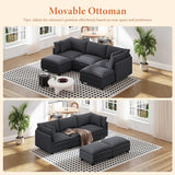 Vesgantti 109" U Shaped Cloud Sectional Sofa, Comfy Corduroy Upholstered Sectional Modular Sofas for Living Room, Modern Modular Couch with 2 Ottoman Deep Seat, Dark Grey Vesgantti