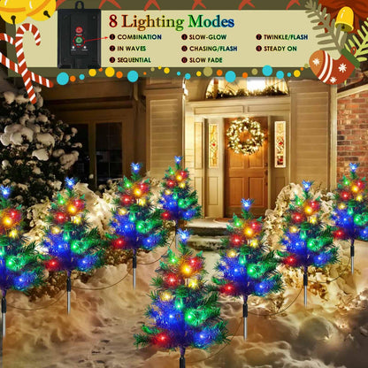 8-Pack Solar Christmas Tree Garden Stake Lights, Solar Powered Yard Landscape Path Lights Prelit Small Xmas Tree Lights Outdoor Waterproof for Christmas Decorations Pathway Garden Yard Holiday Party