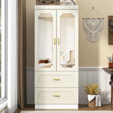 75" Tall 2 Doors Armoire Wardrobe Closet with Mirrors and LED Lights,Freestanding White Wardrobe Armoire for Bedroom with Drawers and Hanging Rod,Modern Armoire Storage Cabinet(2 Doors with Mirrors) jiteentarou