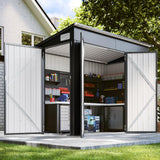Breezestival 8'x4' Shed Galvanized Steel Storage Sheds with Triple Doors Utility Sheds for Vertical Storage, Dual Lock Lean to Shed with Sloped Roof for Mower, Bike, Garden Tools (Black) Breezestival