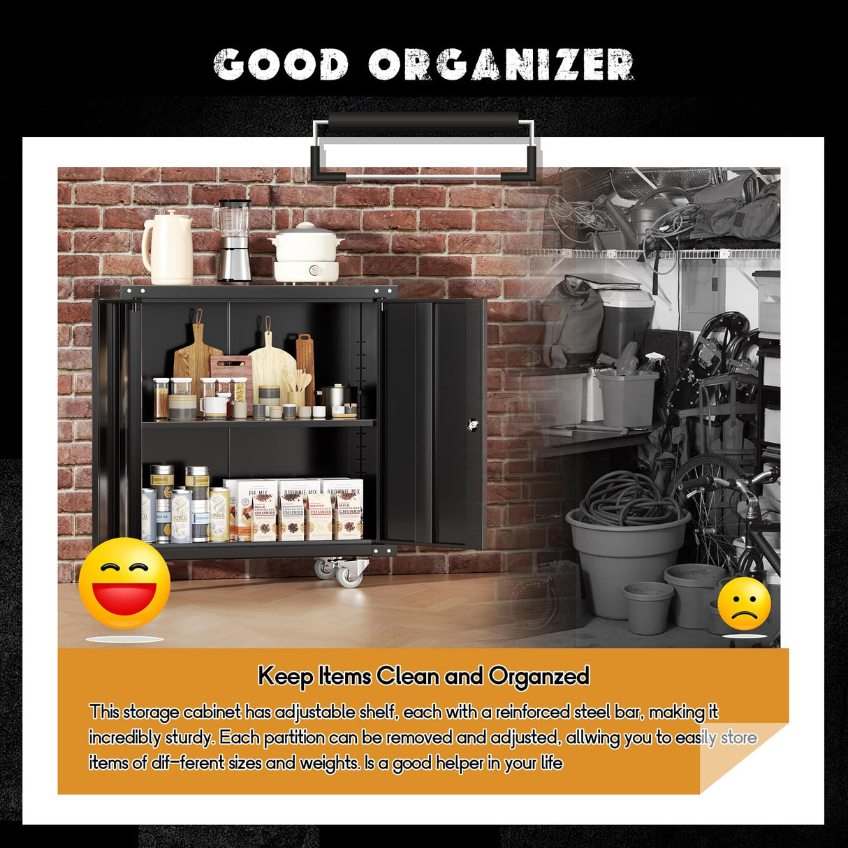 Greenvelly Metal Cabinet with Wheels,Black Rolling Storage Cabinet with Locking Doors and Adjustable Shelves,Small Metal Garage Storage Cabinet with Wheels for Home,Kitchen,Office,Warehouse(36”H) Greenvelly