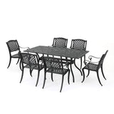 Christopher Knight Home Cayman Outdoor 6-Seater Cast Aluminum Dining Set, 7-Pcs Set, Black Sand Christopher Knight Home