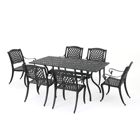 Christopher Knight Home Cayman Outdoor 6-Seater Cast Aluminum Dining Set, 7-Pcs Set, Black Sand Christopher Knight Home