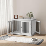 PUPETPO Furniture Style Dog Crate with Cushion, Dog Kennel Medium, Dog Crates, Dog Cage for Small and Medium Dogs, Decorative Dog Kennel with Flip-top Plate, Chew-Proof Metal Bars, White PUPETPO