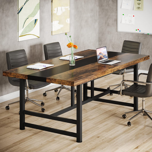 Tribesigns 6FT Conference Table, 71 in Meeting Table, Rectangular Seminar Table, Modern Conferernce Room Table, Large Computer Desk for Office, Boardroom, Meeting Room - WoodArtSupply