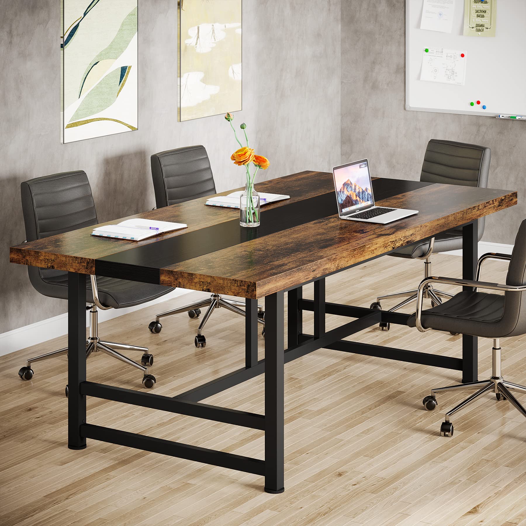 Tribesigns 6FT Conference Table, Rectangular Meeting Table, 70.86L * 31.49 W inches Seminar Table, Large Computer Desk for Office,Rustic Boardroom Desk - WoodArtSupply