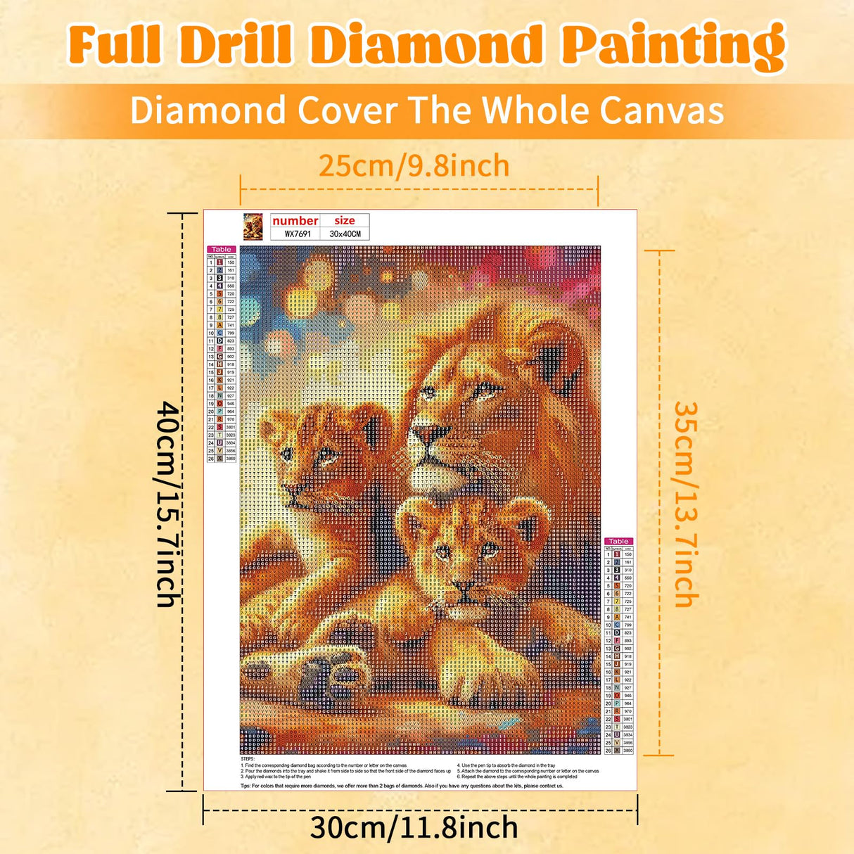 RICUVED Lion Diamond Painting Kits for Adults, Animal Diamond Art Kits for Adults DIY 5D Diamond Art Painting Full Drill Round Rhinestone Gem Art and Crafts for Home Wall Decor 12X16inch RICUVED