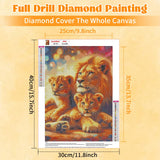 RICUVED Lion Diamond Painting Kits for Adults, Animal Diamond Art Kits for Adults DIY 5D Diamond Art Painting Full Drill Round Rhinestone Gem Art and Crafts for Home Wall Decor 12X16inch RICUVED