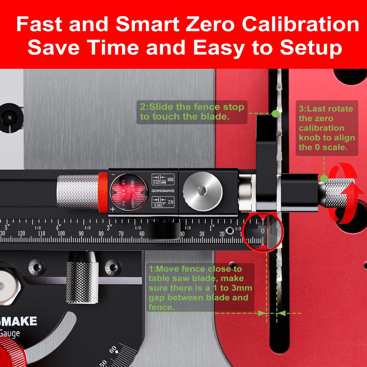 GOINGMAKE Table Saw Miter Gauge with Micro Adjustable Flip Stop and Extendable Fence and Quick Angle Stop for Table Saw Band Saw Router Table Fit 3/8 x 3/4" T Slot for Woodworking Crosscut, Miter Cut goingmake