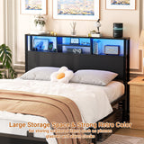 Aheaplus Headboard for Full Size Bed with Storage, Headboards with Outlets, USB Ports and LED Light, Full Size Head Board Only, Height Adjustable, Reversible, Sturdy and Stable Headboard, Black Aheaplus