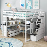 Harper & Bright Designs White Full Size Loft Bed with Integrated Desk, Shelving, and Storage Staircase Harper & Bright Designs