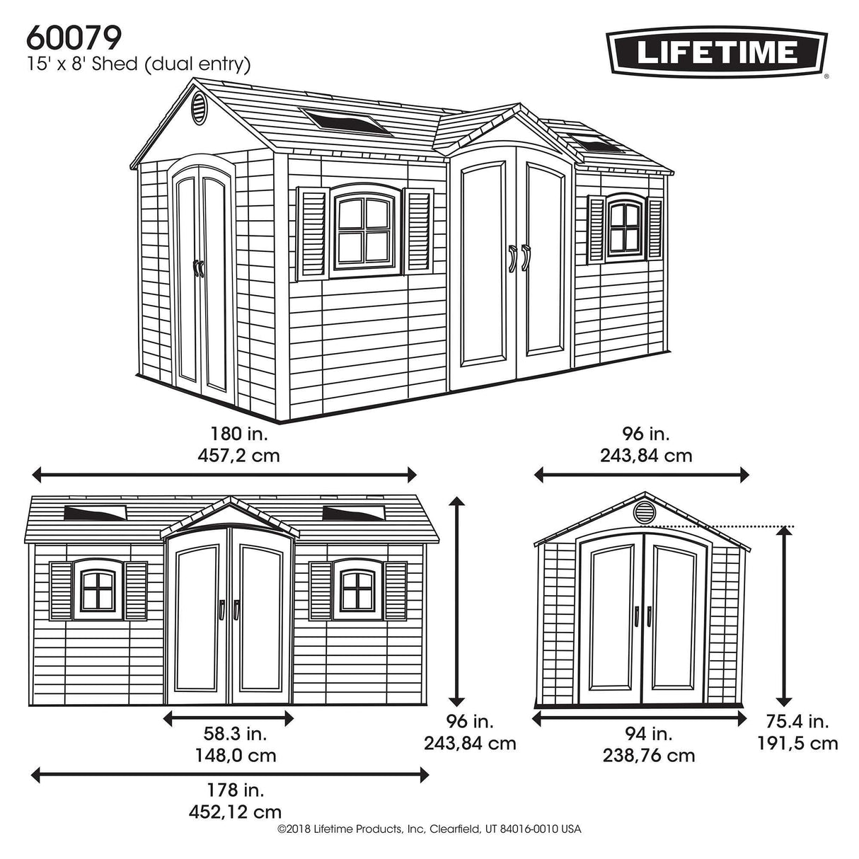 Lifetime 60079 Outdoor Storage Dual Entry Shed, 15 x 8 ft, Desert Sand Lifetime