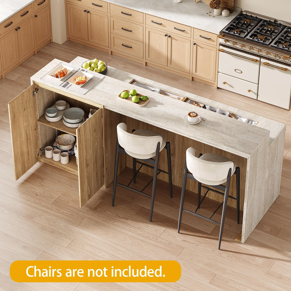 90.6"W Stationary Kitchen Island with Double-layer Countertop, Kitchen Island Storage Cabinet with Adjustable Shelves & 6 Drawers, Island table with Pull Out Spice Rack for kitchen , Dining Room UKAOCAI