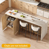 90.6"W Stationary Kitchen Island with Double-layer Countertop, Kitchen Island Storage Cabinet with Adjustable Shelves & 6 Drawers, Island table with Pull Out Spice Rack for kitchen , Dining Room UKAOCAI