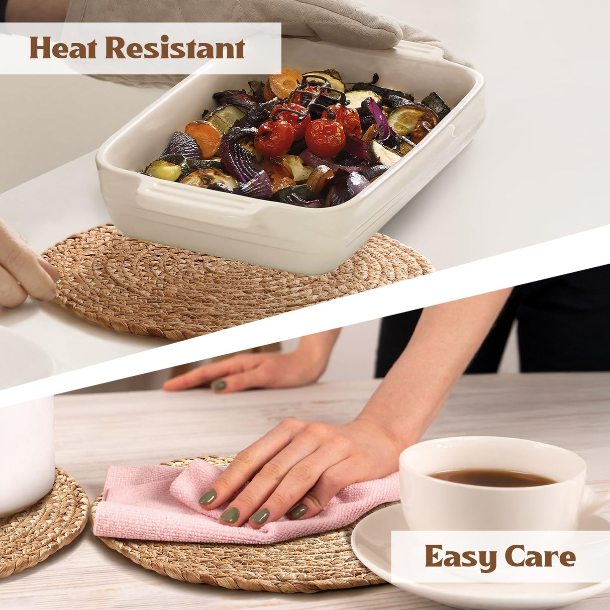 Aofmee 12 inch Round Woven Placemats Set of 6, Boho Rattan Place Mats, Natural Water Hyacinth Table Placemats, Farmhouse Weave Table Mats, Rustic Braided Wicker Charger Plates for Dining Table Decor Aofmee