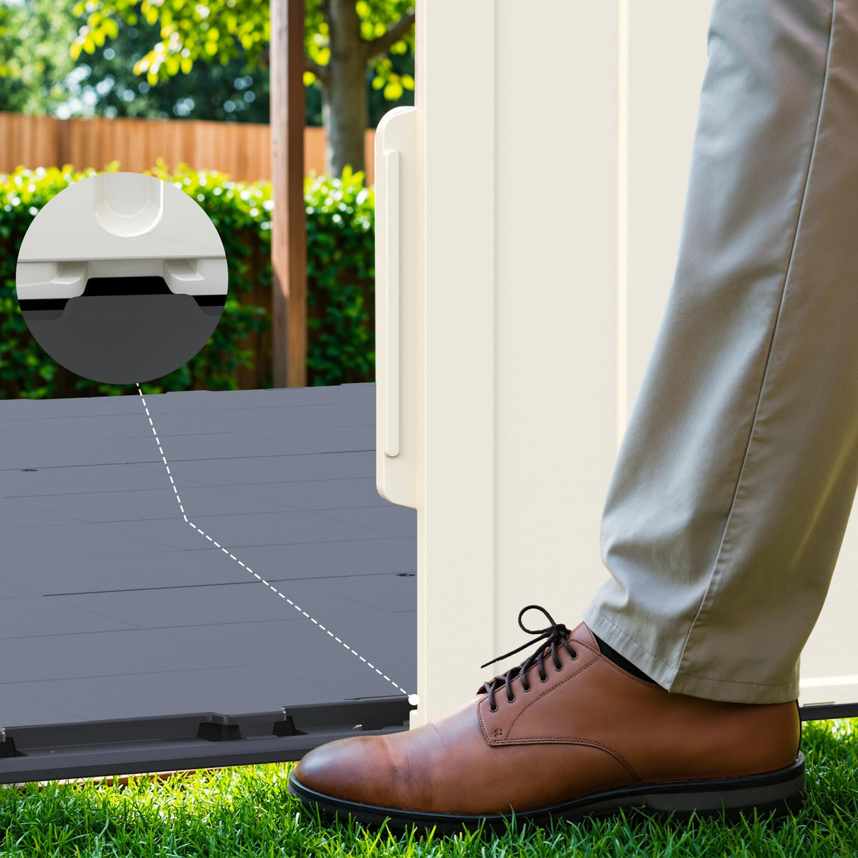 Devoko Plastic Outdoor Storage Shed with Floor, 8 x 6 FT Resin Tool Garden Shed with DIY Window and Lockable Door, Outside Kick-it Shed for Patio,Garden, Backyard, Lawn, Beige Devoko