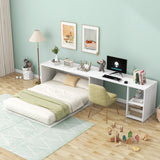 FAVSH Queen Size Murphy Bed with Rotable Desk,Solid Pine Wood & MDF Wall Bed, Space-Saving Hidden Bed,Easy Assembly Fold-The-Way Bed,No Box Spring Needed,White FAVSH