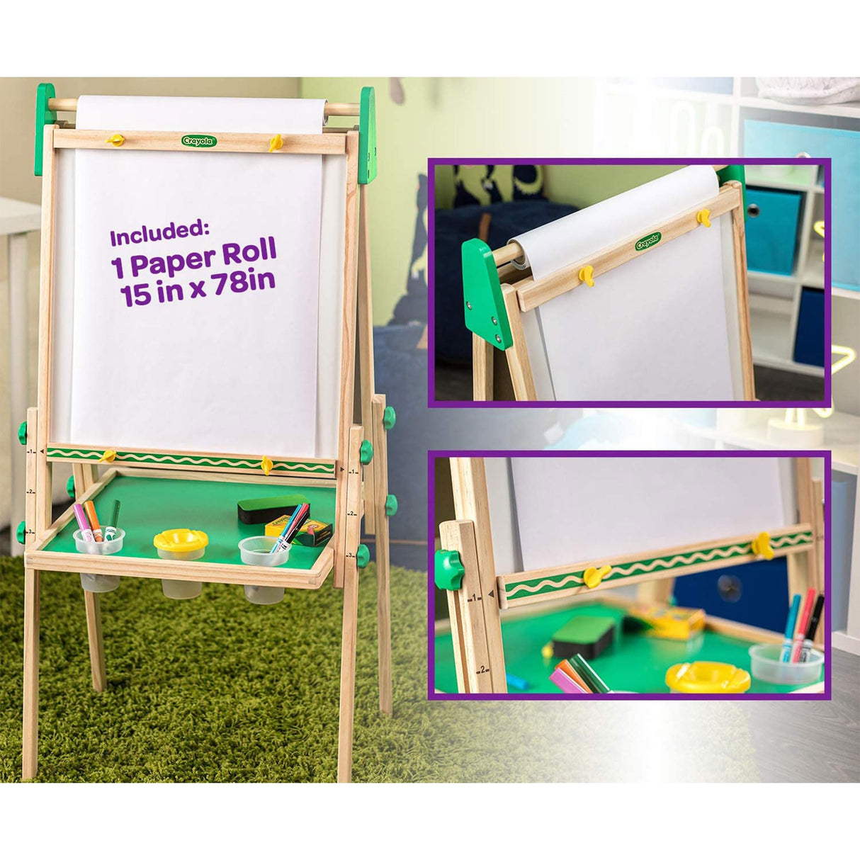 Crayola Wooden Art Easel for Kids, 2-in-1 Dry Erase Board & Chalkboard, Gifts for Toddlers, Ages 3, 4, 5 Crayola