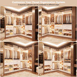 Unikito 86” Corner Closet System, Modular Closets Organizer with 4 Hanging Rods and Storage Shelves, Freestanding Adjustable Wood Clothes Garment Rack with Drawers, Sturdy Walk in Closet Tower, White Unikito