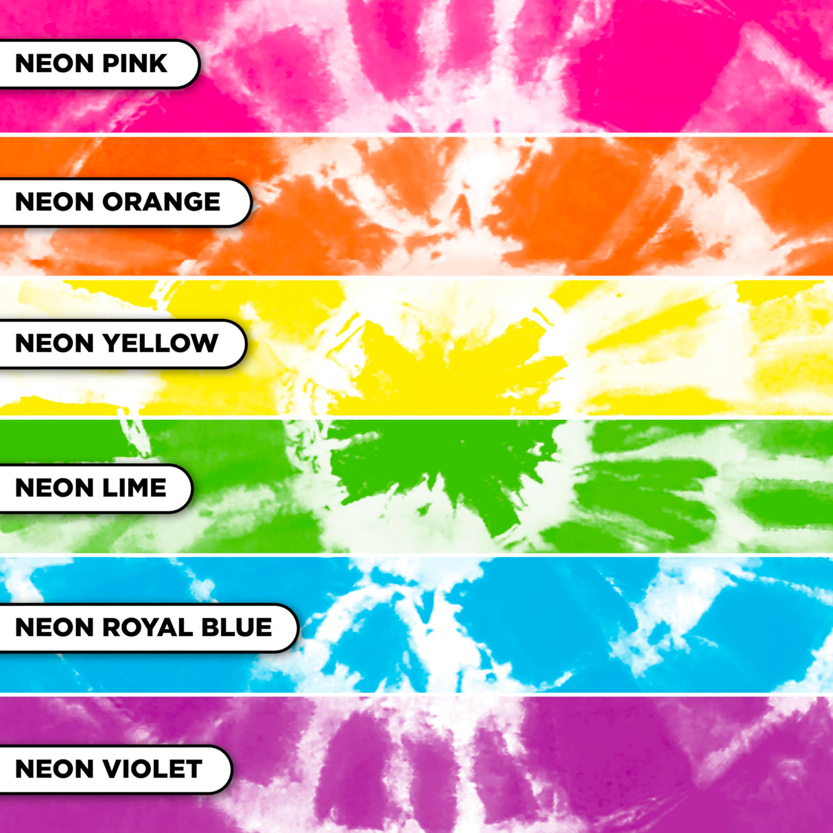 Tulip Neon Tie-Dye Kit, Blacklight Reactive, Easy Application & Techniques, No Mixing, Just Shake & Apply Fabric Dye, Neon Craft Party Activity, 6-Color Kit, 31 pcs Tulip