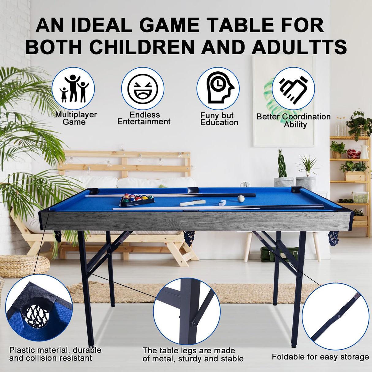 Multi Game Table, 54" Upgrade 5 in 1 Folding Sports Arcade Games with Accessories,Ping Pong,Pool Billiard,Shuffleboard,Bowling,Hockey Combo Game Set for Family Game Table,Indoor and Outdoor HLC