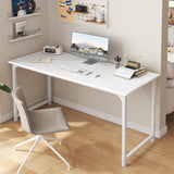 Huuger Computer Desk, 55 Inch Office Desk, Gaming Desk with Storage, Writing Desk Work Desk for Home Office, Study, Modern Simple Desk, Large Legroom, Metal Frame, White Huuger