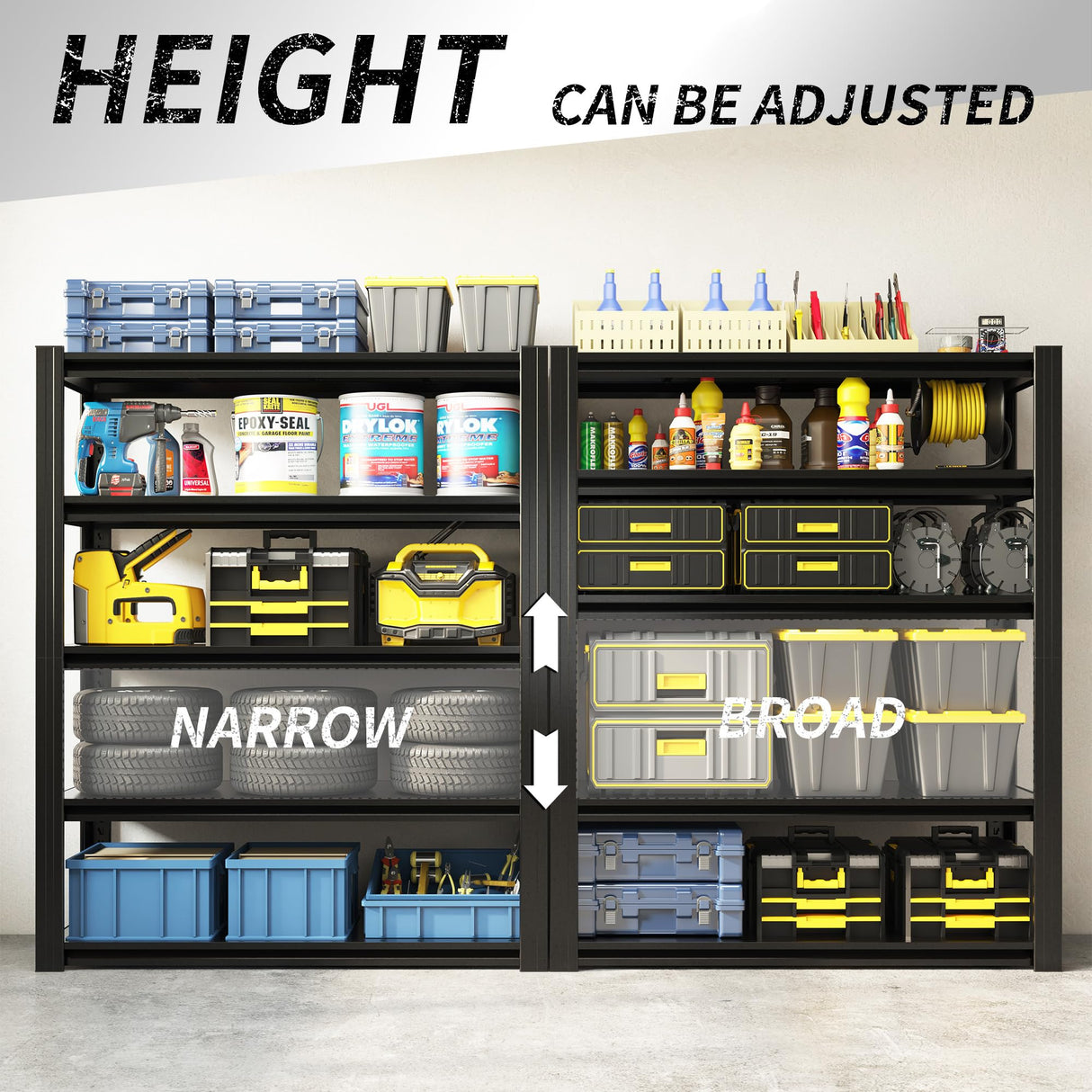 EKJ 72" H Garage Shelving 2500 LBS Heavy Duty Storage Shelves, Adjustable 5 Tier Metal Shelving Unit, Metal Racks for Storage, Utility Shelves for Workshop, Basement, Home Office 72" H*35.4"W*15.7"D EKJ